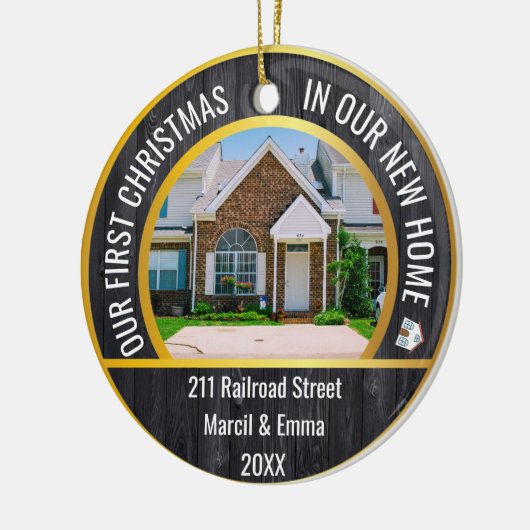 Nieuw huis Kerstmis 2023 met gepersonaliseerde 2 f Keramisch Ornament (Links)