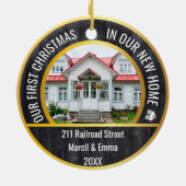 Nieuw huis Kerstmis 2023 met gepersonaliseerde 2 f Keramisch Ornament (Achterkant)