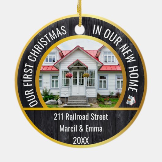 Nieuw huis Kerstmis 2023 met gepersonaliseerde 2 f Keramisch Ornament (Achterkant)