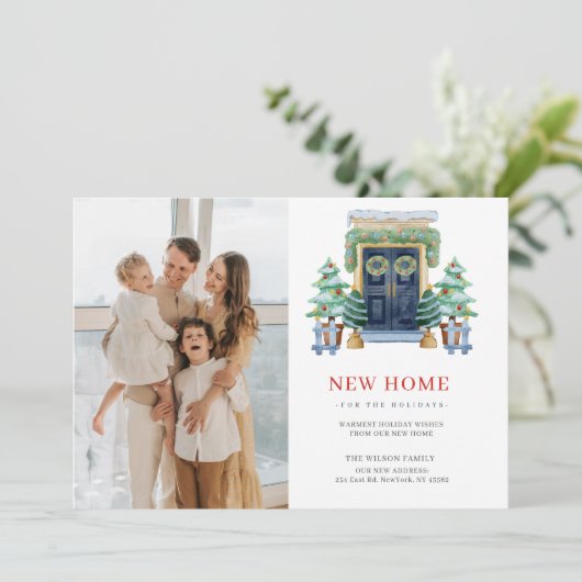 Nieuw Huis Kerstmis Deur Bewegende Foto Feestdagenkaart (Staand voorkant)