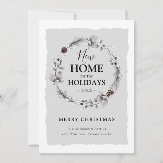 Nieuw huis landelijke winterkrans Kerstmis Feestdagenkaart (Voorkant)
