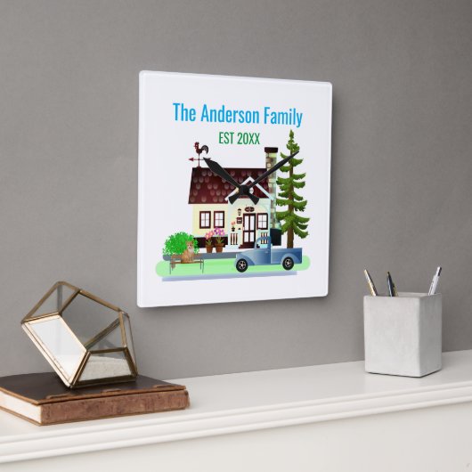 Nieuw huis met familienaam vierkante klok (Kantoor)