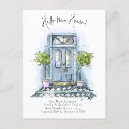 Nieuw huis - Modern nieuw adres watercolordeur  Aankondigingskaart