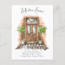 Nieuw huis - Modern nieuw adres watercolordeur Aankondigingskaart
