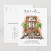 Nieuw huis - Modern nieuw adres watercolordeur  Aankondigingskaart (Voorkant / Achterkant)