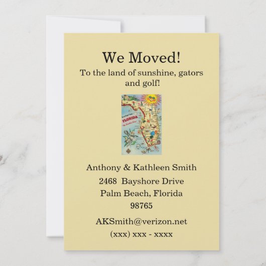 Nieuw huis - Moving Florida Aankondiging Kaart (Achterkant)