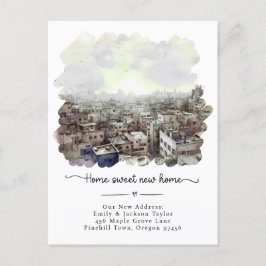 Nieuw huis - Nieuw adres Waterverf Stad Aankondigingskaart