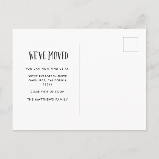 Nieuw huis, nieuw geluk verhuisbericht ansichtkaar aankondigingskaart (Achterkant)