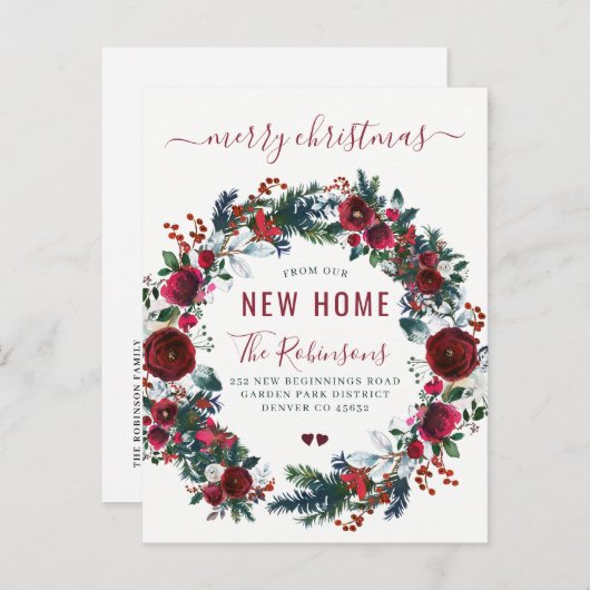 Nieuw huis Prettig kerstfeest verhuizing Aankondigingskaart (Voorkant / Achterkant)