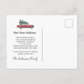 Nieuw Huis  Rode Auto Kerstboom Bewegen Aankondigingskaart (Achterkant)