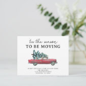 Nieuw Huis  Rode Auto Kerstboom Bewegen Aankondigingskaart (Staand voorkant)