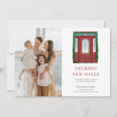 Nieuw Huis Rode Kerstmis Deur Bewegende Foto Feestdagenkaart (Voorkant)