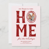 Nieuw huis roze rood krabbel kerstvakantie feestdagenkaart (Voorkant)