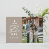 Nieuw huis vier foto beige kerst feestdagenkaart (Staand voorkant)