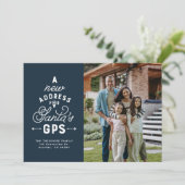 Nieuw huis vier foto marineblauw Kerstmis Feestdagenkaart (Staand voorkant)