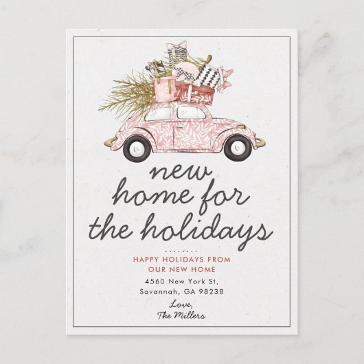 Nieuw huis voor de feestdagen Auto verhuisbericht Uitnodiging Briefkaart (Voorkant)