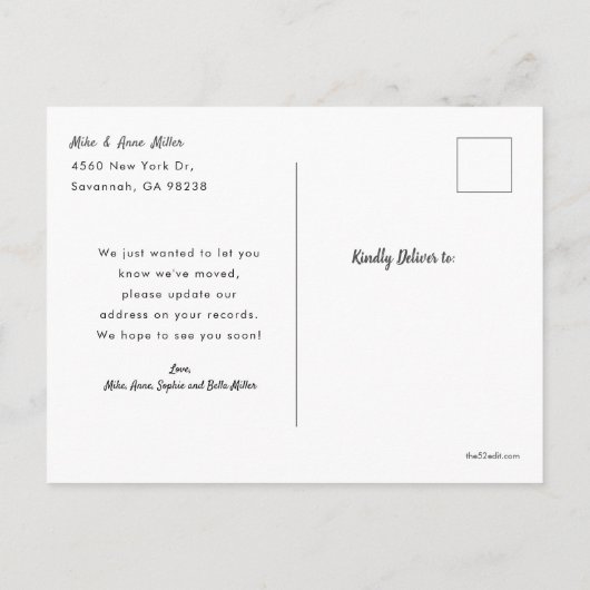 Nieuw huis voor de feestdagen Bewegende Aankondigi Uitnodiging Briefkaart (Achterkant)