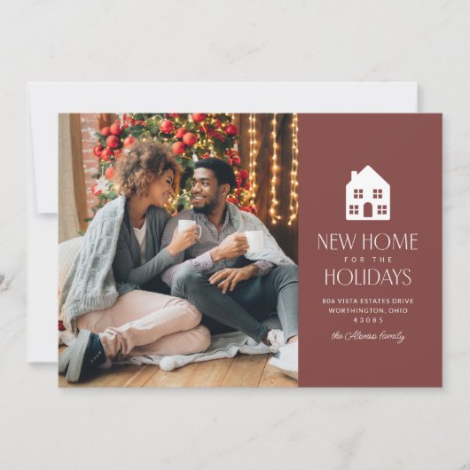 Nieuw huis voor de feestdagen Maroon Christmas Mov Feestdagenkaart (Voorkant)