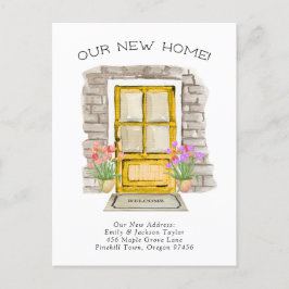 Nieuw huis - Watercolordeur met nieuw adres Aankondigingskaart