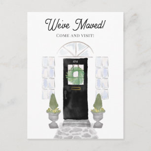 Nieuw huis we zijn verhuisd waterverf zwarte deur briefkaart