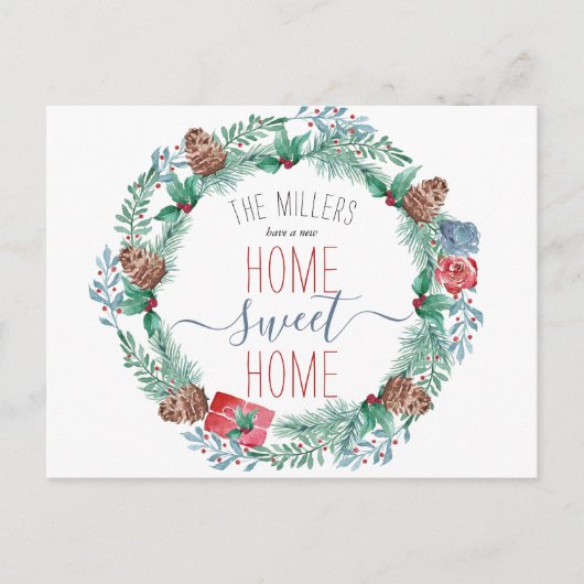 Nieuw huis zoet thuis Dennenkrans Kersthuis verhui Aankondigingskaart (Voorkant)