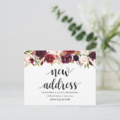 Nieuw huisadres, bordeaux bloemen, Aankondiging Briefkaart (Staand voorkant)