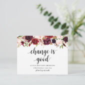 Nieuw huisadres, bordeaux bloemen, Aankondiging Briefkaart (Staand voorkant)