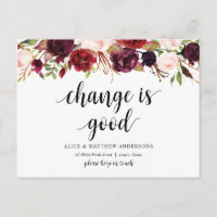 Nieuw huisadres, bordeaux bloemen, Aankondiging