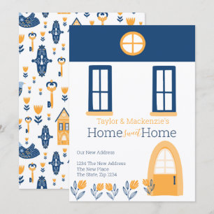 Nieuw huisadres Hygge Blauw Geel Huis Kaart