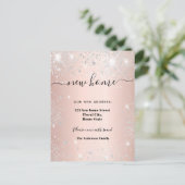 Nieuw huisadres roos gouden zilverglitter aankondigingskaart (Staand voorkant)