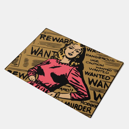 Nieuw idee Funny retro Gezochte vrouw Brown Newspa Deurmat (Schuin)