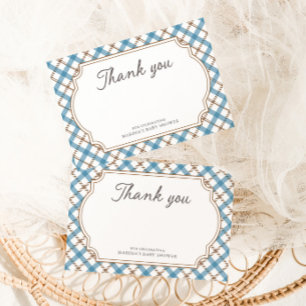 Nieuw in de Club Golf Blauw & Bruine Baby Shower Bedankkaart