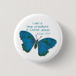 Nieuw in Jezus 2 Korintiërs 5:17 Blauwe Vlinder Ronde Button 3,2 Cm