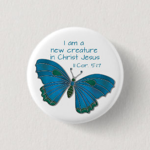 Nieuw in Jezus 2 Korintiërs 5:17 Blauwe Vlinder Ronde Button 3,2 Cm