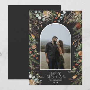 Nieuw jaar 1 waterverf botanische floranje feestdagenkaart