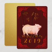 Nieuw jaar 2010: Bamboe-Varkens FCI Feestdagenkaart (Voorkant / Achterkant)
