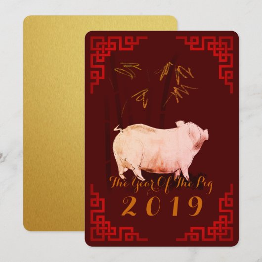 Nieuw jaar 2010: Bamboe-Varkens FCI Feestdagenkaart (Voorkant / Achterkant)