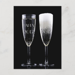 Nieuw jaar 2017 Zwarte witte champagne Flute Glass Feestdagenkaart