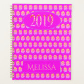 Nieuw jaar 2019 Geel Roze Vier bladluvers Modern Planner (Voorkant)