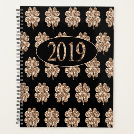 Nieuw jaar 2019 Zwarte en Gold Vier bladluiders Planner