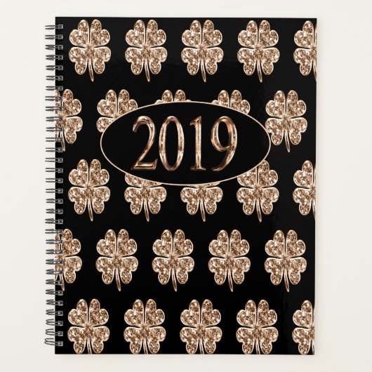 Nieuw jaar 2019 Zwarte en Gold Vier bladluiders Planner (Voorkant)