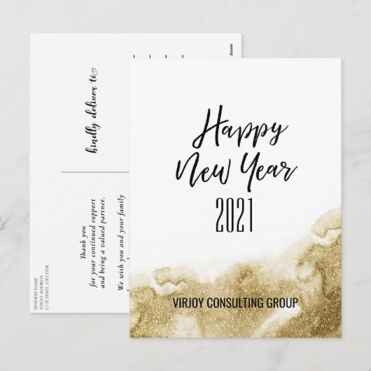 Nieuw jaar 2021| Corporate Business Gold Abstracte Feestdagenkaart (Voorkant / Achterkant)