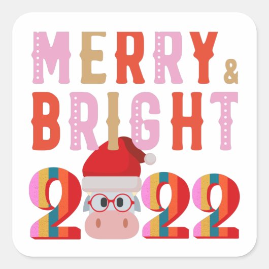 NIEUW JAAR 2022: MERRY EN BRIGHT SANTA VIERKANTE STICKER (Voorkant)