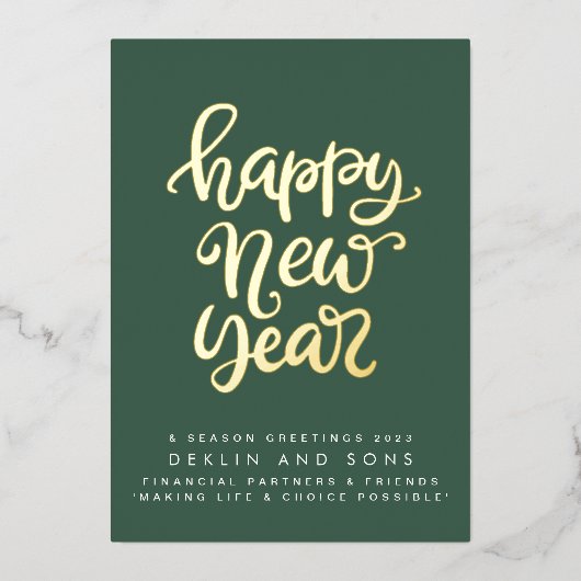 NIEUW JAAR 2023 | Aangepast groen zakelijk goud Folie Feestdagenkaart (Voorkant)