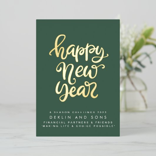 NIEUW JAAR 2023 | Aangepast groen zakelijk goud Folie Feestdagenkaart (Staand Voorkant)