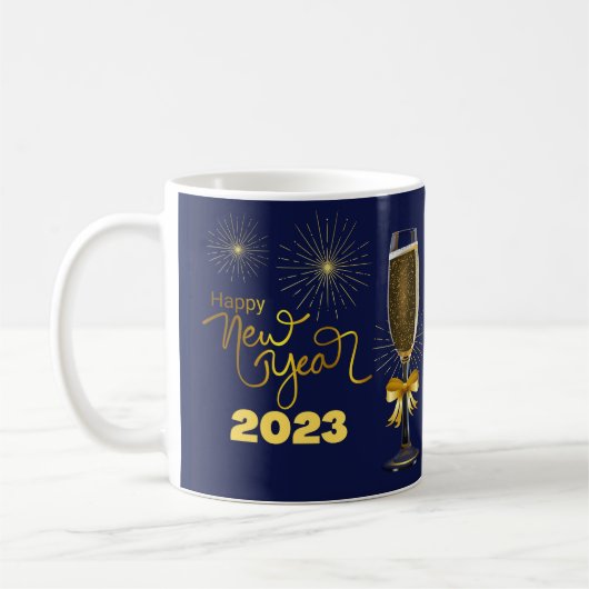 NIEUW JAAR 2023 , decorbiteren en goud , Koffiemok (Links)