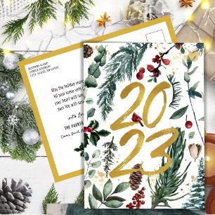 Nieuw jaar 2023 Gold Confetti Festive Pine Bough Briefkaart
