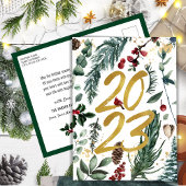 Nieuw jaar 2023 Gold Confetti Festive Pine Bough Briefkaart