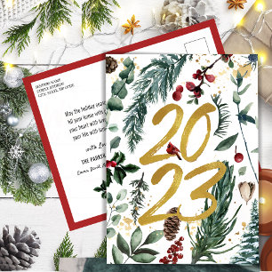 Nieuw jaar 2023 Gold Confetti Festive Pine Bough Briefkaart