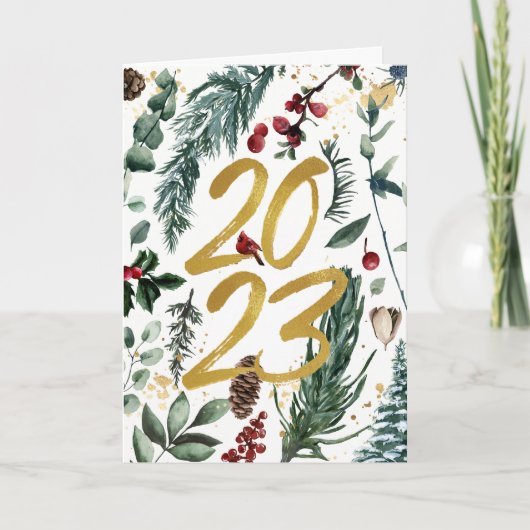 Nieuw jaar 2023 Gold Confetti Festive Pine Bough Feestdagen Kaart (Voorkant)